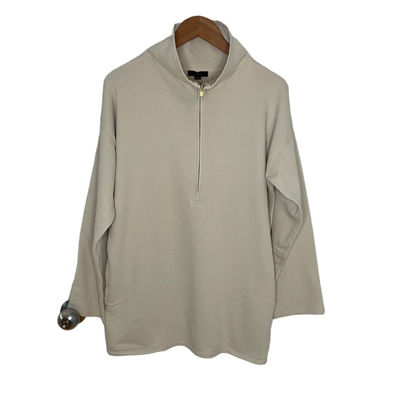 NWT J. Crew University Terry Long Half Zip Tunic Natural Small - Picture 2 of 10